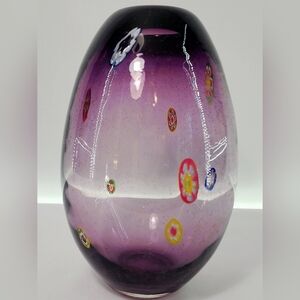 Margies Garden Millefiori art glass amethyst hand blown vase